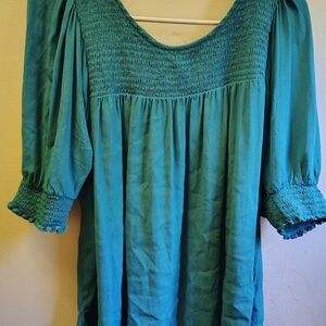 Terra & Sky Turquoise Smocked Blouse